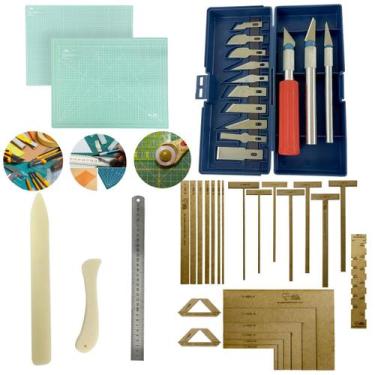 Imagem de Kit Base de Corte 60x45 Gabarito Encadernação Cartonagem Esquadros Est