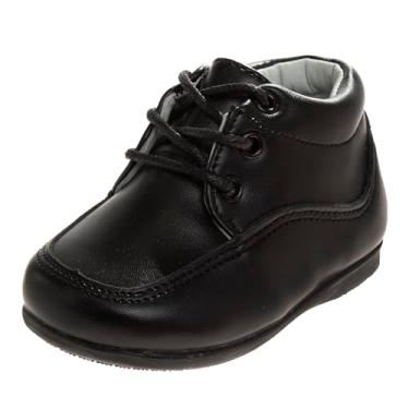 Imagem de Josmo Sapatos para bebês meninos e meninas primeiro caminhada botas clássicas couro macio formal berço sapatos tamanho infantil - criança pequena, Preto, 18