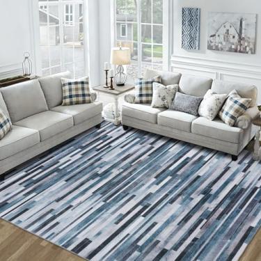 Imagem de DECOMALL Coronado tapetes de área de 2,4 x 3 m, tapete de patchwork de couro falso geométrico moderno, tapete antiderrapante lavável à máquina para sala de estar quarto sala de jantar, 2,4 x 3 m multi