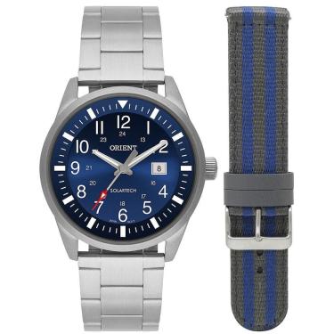 Imagem de Relogio Orient Masculino Solar Prata Azul Troca Pulseira