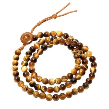 Imagem de Jewever Pulseiras com contas de pedra olho de tigre amarelo de 6 mm para proteção de riqueza, colares boho para mulheres e homens, joias de equilíbrio de energia positiva, stretch, Pedra, Olho de