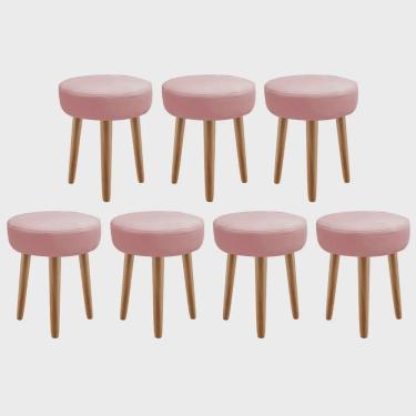 Imagem de Kit 07 Banqueta Alta Julia Industrial 55cm Pé Palito Castanho Suede Rose Gold - Ahz Móveis