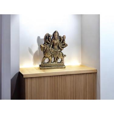 Imagem de Latão Durga Maa sentado no leão Murti Durga Idol 6,3 cm Religioso Hindu Decoração de Casa Deusa Sherawali Maa Idol para Navratri, Durga Puja Devi Ambe Pratima para Casa Templo Puja Presente Finalidade
