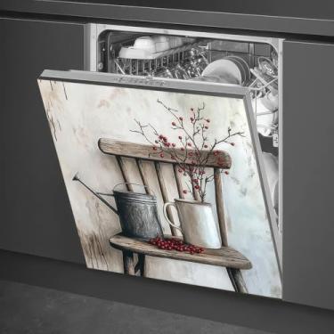 Imagem de BlissYard Capa magnética vintage para lava-louças para porta frontal de 58 x 66 cm, ímã de lavadora de louças, buquê, cadeira de campo, decalque de painel magnético para geladeira, eletrodomésticos