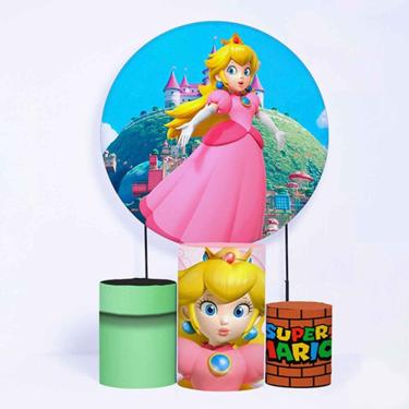 Imagem de Kit Painel de Festa Redondo de 1,30m e Trio de Cilindros Mario Bros - Fera Print