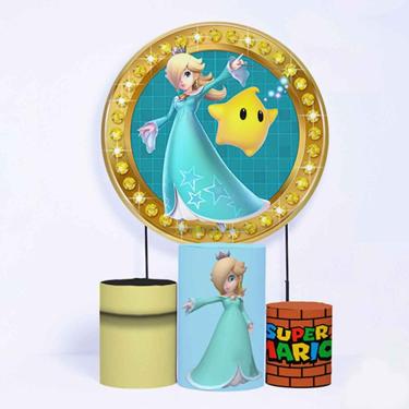 Imagem de Kit Painel de Festa Redondo de 1,50m e Trio de Cilindros Mario Bros - Fera Print