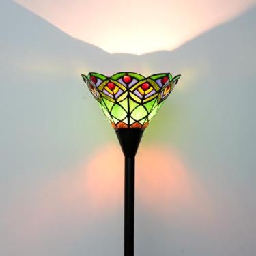 Imagem de Blivuself Luminária De Chão Tiffany Torchiere, Estilo Cauda De Pavão Verde, Luminária De Chão Antiga Com 61 Polegadas De Altura, Luminária De Pé Feita À Mão, Luminária De Leitura Para Casa, Escritór