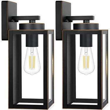 Imagem de BesLowe Luminárias De Parede Para Áreas Externas, Lanternas De Parede À Prova D'Água Para Áreas Externas, Arandelas De Bronze Para Varanda, Iluminação De Parede Com Soquetes E26 E Cúpulas De Vidro,
