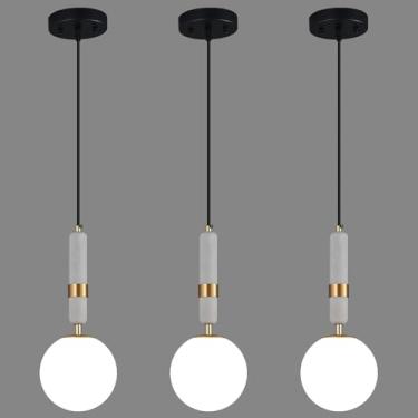 Imagem de ADCTHOME Luminária Pendente Moderna De Globo De Concreto Dourado, Lustre De Meados Do Século, Luminária De Teto Com Abajur De Vidro Globo Branco Para Cozinha, Ilha, Sala De Jantar, Quarto (Pacote C