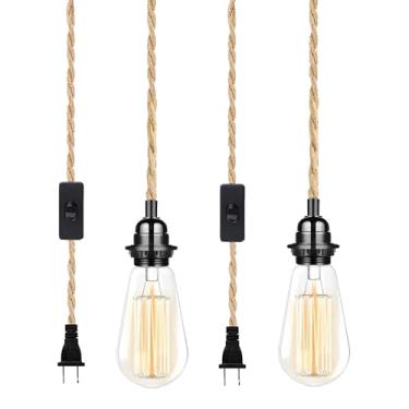 Imagem de SHIWEIDA Pendente Industrial De 15 Pés Com Cabo - Luminária Suspensa Plug-In, Luminária Pendente De Fazenda De 15 Pés Com Cabo De Interruptor Para Ilha De Cozinha, Quarto E Sala De Estar