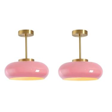 Imagem de BOKT Luminária De Teto Semi-Embutida Em Latão Rosa, Moderna, Aberta, Com Vidro, Pacote Com 2, Cúpula De Meados Do Século, Lâmpada Próxima Ao Teto Para Quarto, Cozinha, Sala De Estar, Entrada