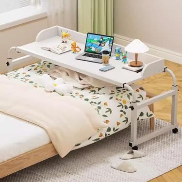 Imagem de Mesa de cabeceira móvel com rodas, altura e comprimento ajustáveis para computador, laptop, bandeja de comida, mesa médica, portátil, com rodas de rodízios