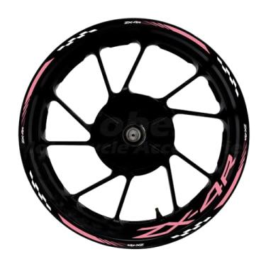 Imagem de Awonderful Kit de listras refletivas para motocicleta, adesivos de aro de roda de vinil compatíveis com Kawasaki ZX-4R 2019-2024 (rosa)