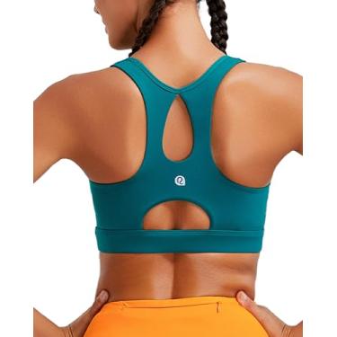 Imagem de RUNNING GIRL Sutiã esportivo feminino de alto suporte, bojo moldado com costas nadadoras, sutiã esportivo para ioga, bojo B-D, Azul-petróleo, P