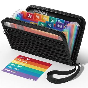 Imagem de SortRax Organizador de cupons de recibo pequeno, tamanho A6, 12 bolsos, organizador de arquivo sanfonado, 20 x 12 cm, fecho de zíper