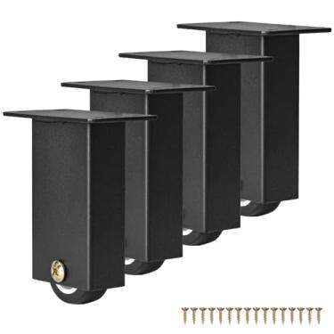 Imagem de Btowin VCF 4 polegadas/10 cm pernas de móveis de metal com rodízios, 4 peças suporte de chave de piano quadrado moderno DIY pés de substituição para sofá, armário, cômoda, TV, sofá, armário de cozinha