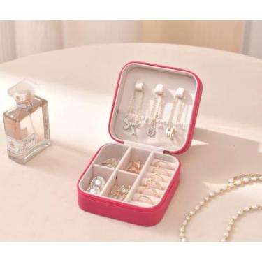 Imagem de Estojo Duplo Maleta Porta Joias Veludo Organizador Viagem Médio Caixa Organizadora (pequeno pink)