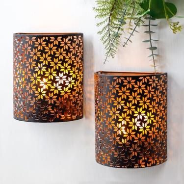 Imagem de JHY DESIGN Conjunto de 2 lâmpadas alimentadas por bateria 20 cm H iluminação de arandela metal rústico lâmpada de montagem de parede com temporizador de 6 horas decoração de parede para sala de estar