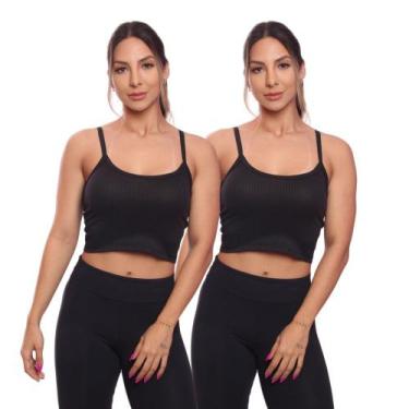 Imagem de Kit 2 Top Cropped Alcinha Canelado Feminino Lisa Básica - Brás e Cia, 