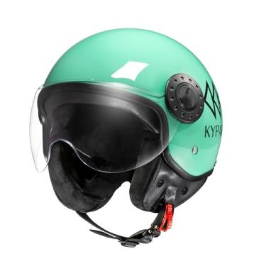 Imagem de KYPARA Capacete Aberto Kyapra Com Protetor Solar, Viseira Bolha E Aba, Instalação Remoção Gratuitas, Aprovado Pela Jet Pilot Dot (Redondo Verde, Tamanho G)