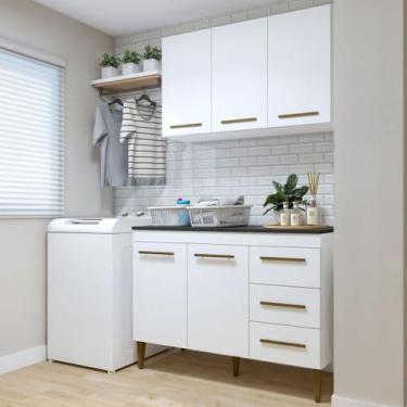 Imagem de Lavanderia Completa Brasília 5 Poras 3 Gavetas Branco - Kaki Móveis - 