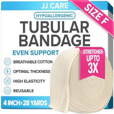 Imagem de JJ CARE Curativo tubular, tubo Stockinette de 10 x 28 jardas para pernas e joelhos, manga elástica reutilizável tamanho F, rolo de bandagem de compressão tubular para tornozelos e cotovelos, látex de borracha com algodão