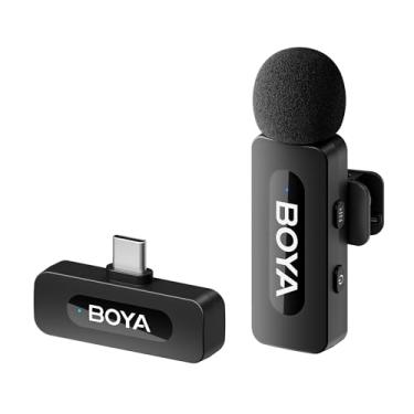 Imagem de Boya BY-V10 Microfone de lapela sem fio USB C para Android, laptop smartphone tipo C, cancelamento de ruído, mini microfone de encaixe para YouTube, podcast, Facebook, Tiktok Vlogging Gravações