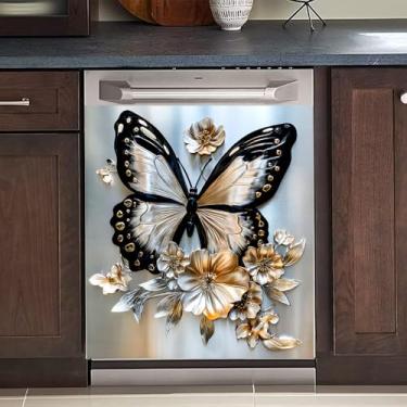 Imagem de BVBOX Adesivo magnético para máquina de lavar louça, capa de adesivo reutilizável para painel de geladeira, fácil de aparar eletrodomésticos decorativos 58,4 cm L x 66 cm A (borboleta, 58,4 cm L x 66