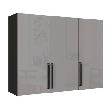 Imagem de Armário Aéreo 3 Portas Indekes Isa, Chumbo e Titânio, 120 cm