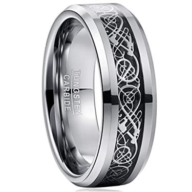 Imagem de Anel de noivado masculino VAKKI 8 mm de carboneto de tungstênio celta aliança de casamento azul/preto fibra de carbono tamanho 5-14