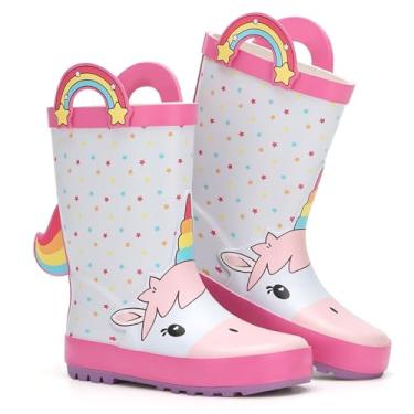 Imagem de FUNCOO PLUS Botas De Chuva Infantis Borracha À Prova D'Água Para Meninos E Meninas Com Alças Em Padrão Divertido, Unicórnio, Tamanho Grande Crianças 2