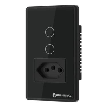 Imagem de Interruptor Touch 2 Botões Com Tomada Wifi Primebras Preto