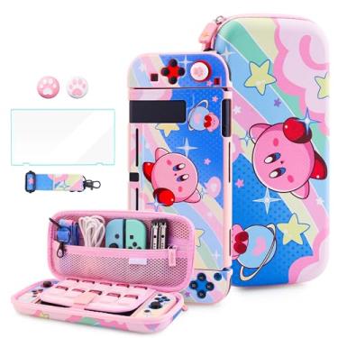 Imagem de HYPERCASE Linda capa de transporte compatível com Nintendo Switch, capa de viagem à prova d'água com capa protetora para Kirby, protetor de tela, alça de ombro ajustável e 2 punhos de garra de gato