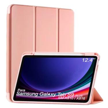 Imagem de Capa Tablet flip para Samsung Galaxy Tab S9+ SM-X810 SM-X816 NZAHZTO 12.4 polegadas Smart pen resistente aveludada compatimento caneta Case capinha Anti Impacto Suporte Pencil - Alamo (rose)