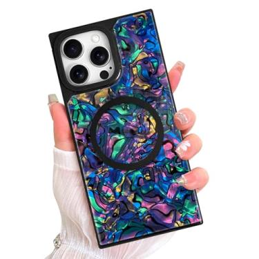 Imagem de AIGOMARA Capa retangular magnética para iPhone 16 Pro Max, compatível com Magsafe Luxury Sparkle Opalescent Pearl para mulheres meninas capa protetora com glitter brilhante com protetor de tela, roxo