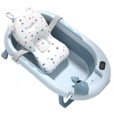 Imagem de Banheira Dobrável Bebê Portátil com Almofada e Termômetro Infantil (Azul)