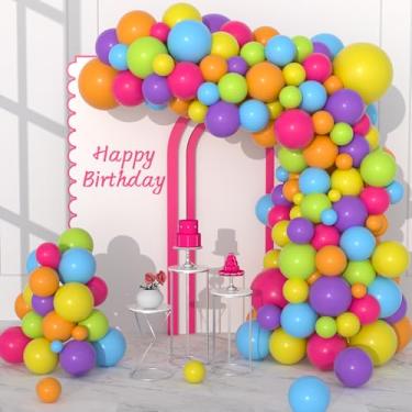 Imagem de Kit de guirlanda de balões temáticos dos anos 90 e 80 – 122 peças 90, 80, 70, 60, 50, kit de arco de balão arco-íris, de volta aos anos 90, 80, balões coloridos, rock, punk, retrô, música, dança, discoteca, hip hop, decoração de festa
