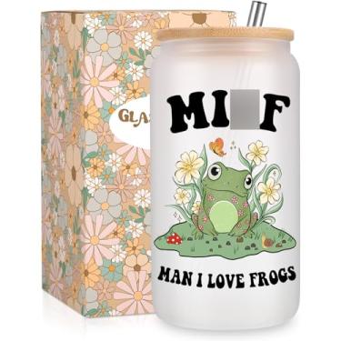 Imagem de Fairy's Gift Copo temático de sapo, copos de café gelado fosco de 473 ml com canudos, aniversário de Natal, caneca de vidro engraçada, presente de sapo para mulheres, mãe, esposa, amiga grávida