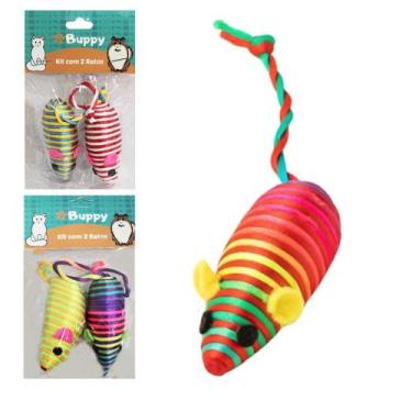 Imagem de Brinquedo Para Gato Rato De Poliéster Listrado Com 2 Peças 14x3x3cm - 