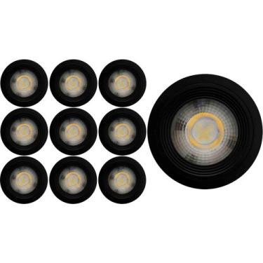 Imagem de Kit 10 spot led redondo fixo sobrepor 5w branco frio 6500k preto ctb