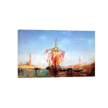 Imagem de LXURY Impressão de arte de parede em tela de moldura de madeira - barco no porto - reproduções de imagens em tela famosas - pôster de pintura de arte para decoração de parede de escritório em casa 30