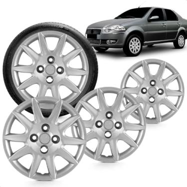 Imagem de Kit 4 Calotas Siena 12 A 13 Aro 14 Prata Cubo Baixo Grid