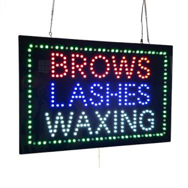 Imagem de Placa LED para sobrancelhas e cílios para estúdio de cílios de sobrancelha, 61 x 40 cm, alto brilho, três modos de piscar, placas de negócios para salão de beleza, adequado para decoração de janela de