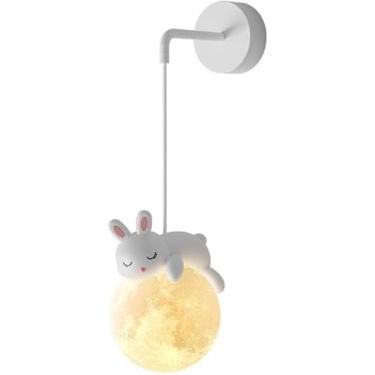 Imagem de Arandela De Parede Com Fio Para Quarto Infantil Impressão 3d Moon Ball Bedroom Wall Light Cute Cartoon Animals Rabbit Panda Bear Nordic Lâmpada De Parede De Cabeceira Regulável P, Rabbit