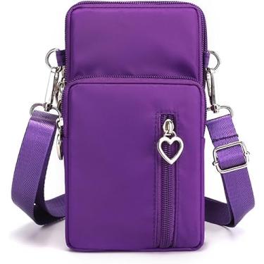 Imagem de Kkauuope Bolsa tiracolo pequena para mulheres, bolsa de ombro de nylon durável de grande capacidade com entrada embutida para fone de ouvido, Roxa, Transversal