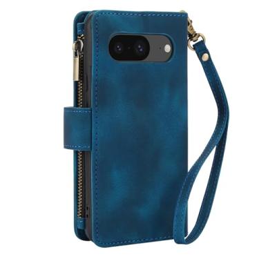 Imagem de Dteck Capa para Google Pixel 8A (15,5 cm) versão 2024, capa carteira protetora de couro PU com compartimentos para cartões/bolsos, capa dobrável portátil leve com alça de ombro, azul
