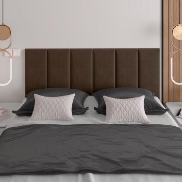 Imagem de Cabeceira Almofadada Queen 160 Cm Paris - Suspensa Suede Mdf Marrom - Movelove