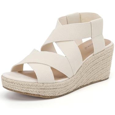 Imagem de Luoika Sandálias femininas de largura larga, plataforma com tira no tornozelo, bico aberto, alpargata, salto alto, sandálias femininas concisas casuais de verão., Bege 713, 10 X-Wide