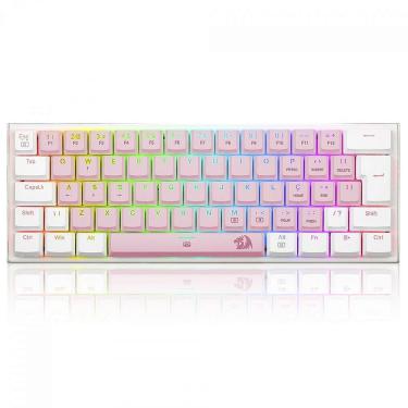 Imagem de Teclado Mecânico Gamer Redragon Anivia, RGB, Low-Profile, Switch Brown, ABNT2, Rosa/Branco