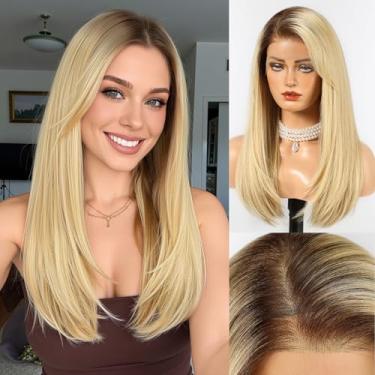 Imagem de HAIRCUBE Peruca frontal de renda transparente HD 13x6, peruca sintética longa e reta ombré, peruca sem cola, com linha do cabelo de densidade natural e boné ajustável